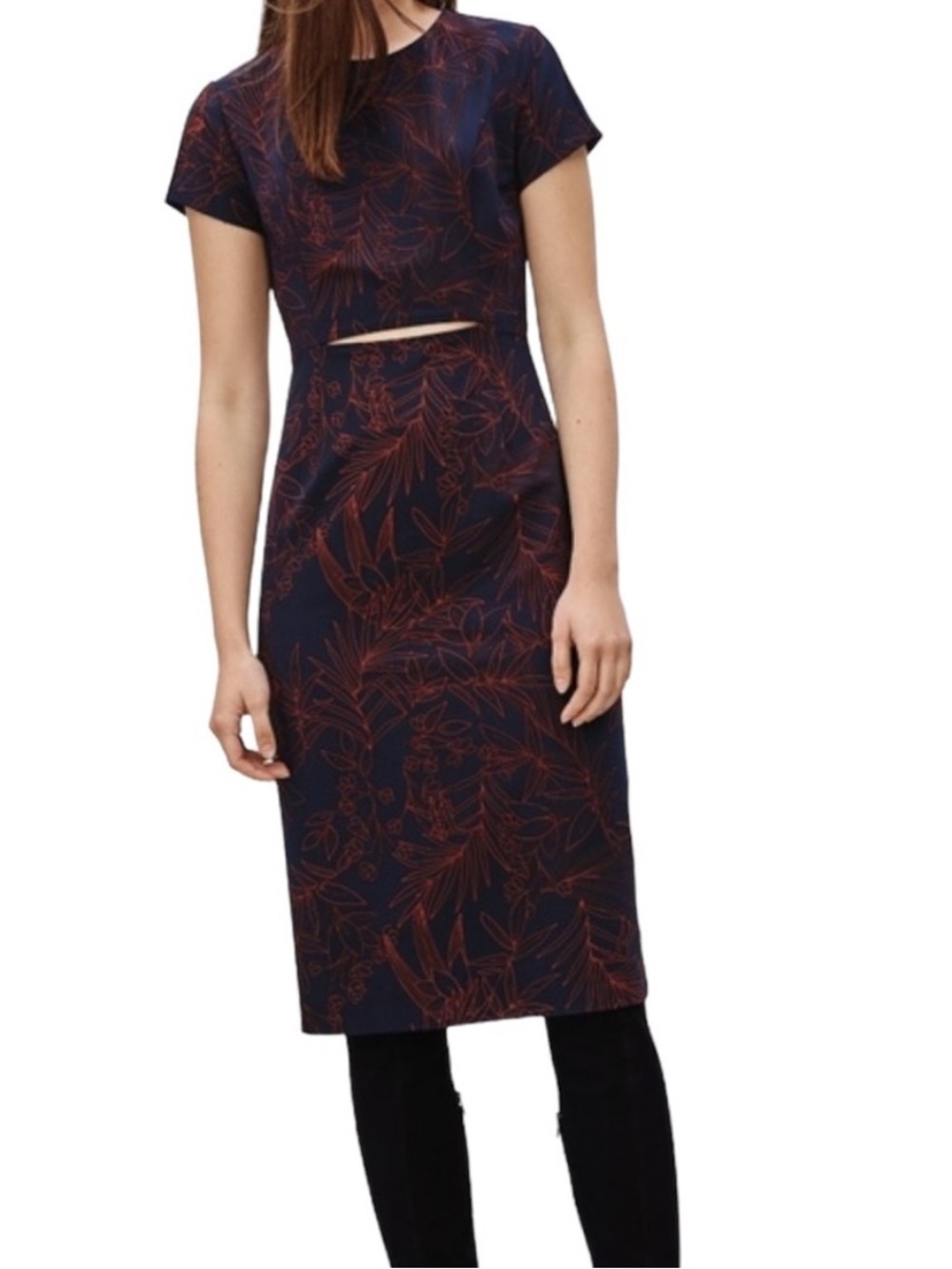 Babaton Prosper midi dress with front cut out, size 8 good condition